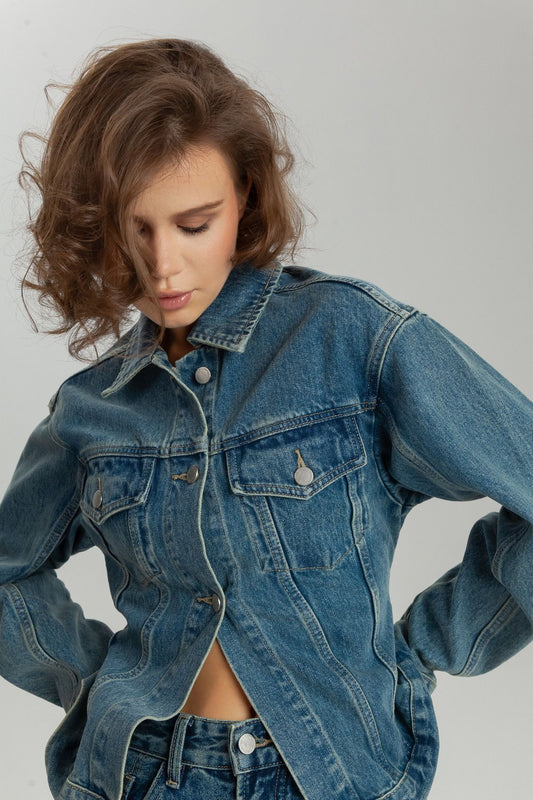 Denim Jacket with Adjustable Back Waist
